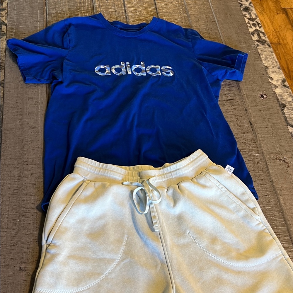 Adidas Royal Blue Tee L and Off-White Adidas  Shorts M